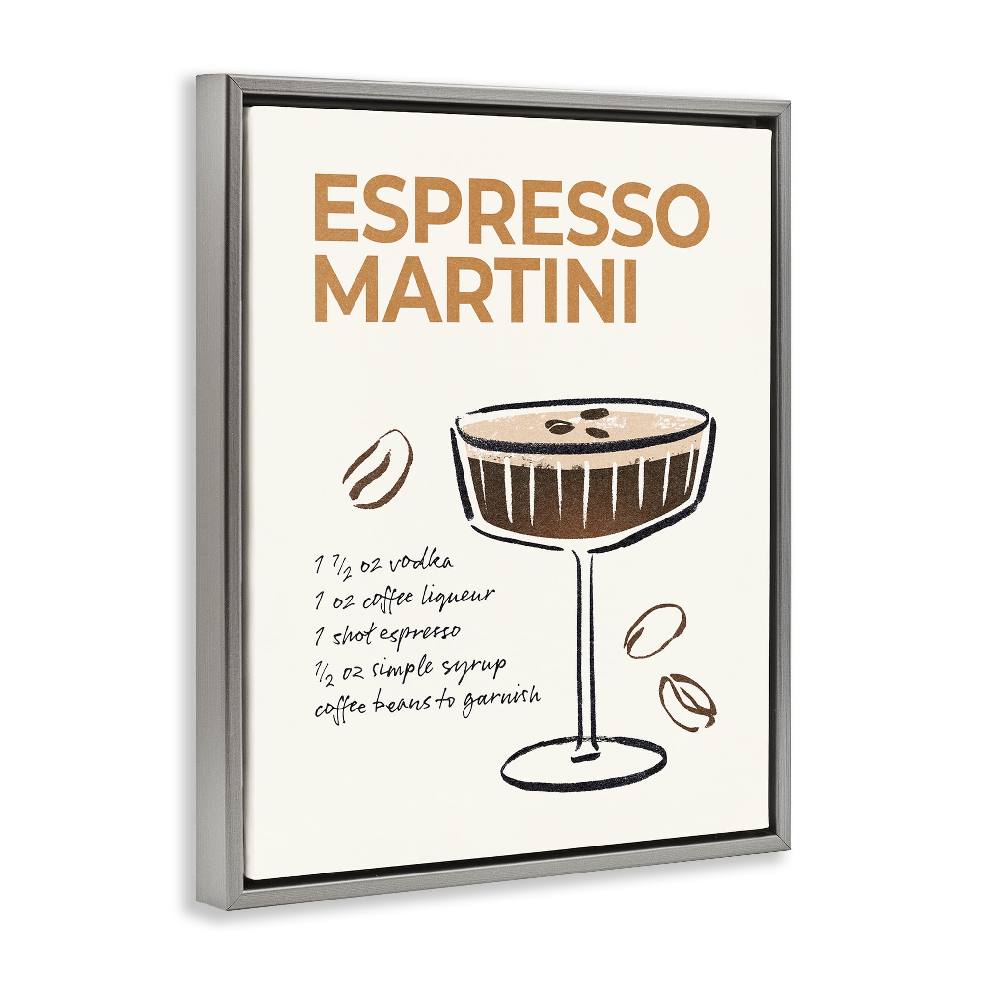 Stupell Industries Espresso Martini Recipe Food & Beverage Painting Gray Floater Framed Canvas Art Print Wall Art, 25 x 31