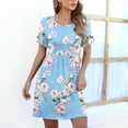 thumbnail image 2 of Sundresses for Women Casual Summer - Womens Casual Summer Beach Dresses Solid/Floral Crewneck Short Sleeve T-Shirt Dress Loose Swing Dress Aline Sundress, 2 of 7