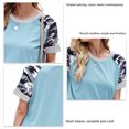 thumbnail image 4 of Mujeres cuello redondo Top manga corta camisa rayas empalme impreso Top verano causal blusa, 4 of 6