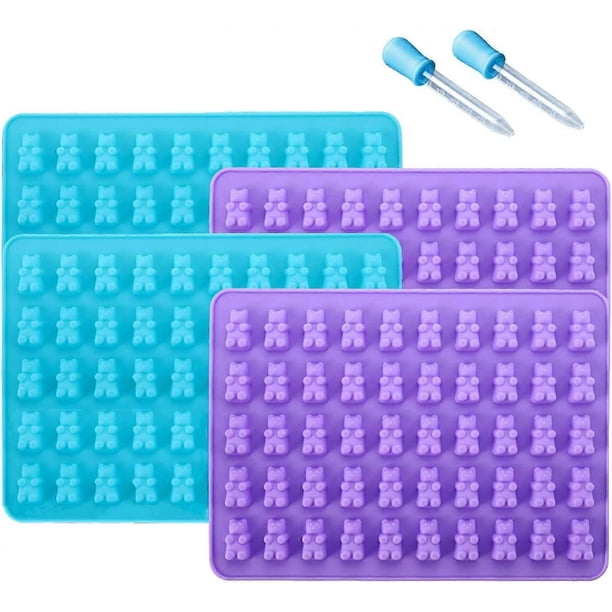 Gummy Bear Silicone Mold 4pcs, Non-stick Chocolate Candy Mold 2 Droppers Food Grade