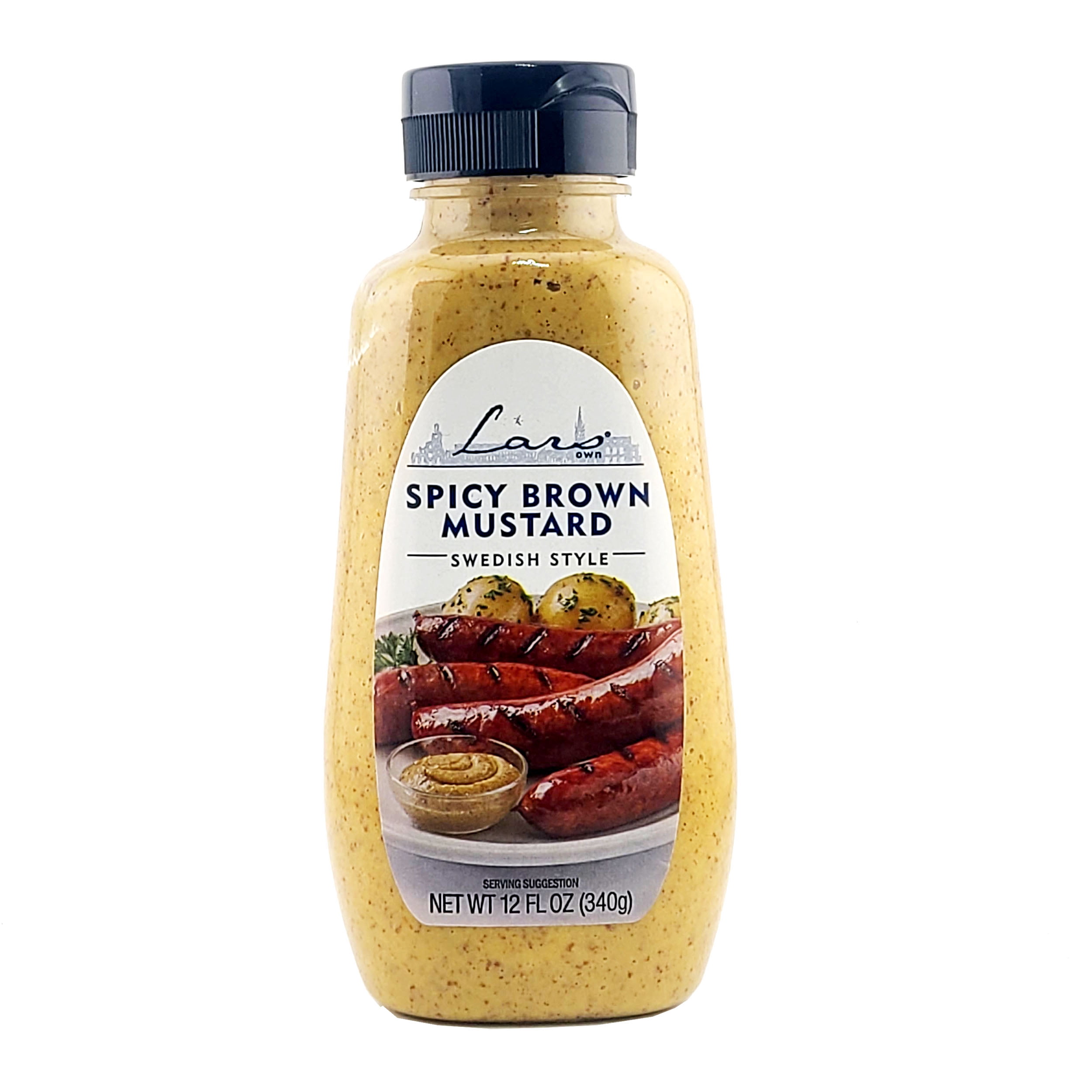Lars Own Spicy Brown Mustard Swedish Style 12 oz./420 g X 2 with Bonus Stainless Steel Sauce Spoon (3-Pc Set)
