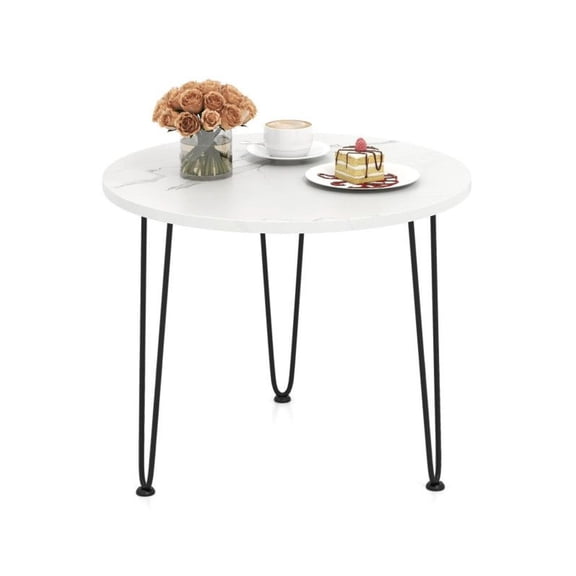 Round Coffee Table, 23.5" Marble Top, Metal Tripod Legs, Living Room Accent Table, Small Space Coffee Table - White/Black