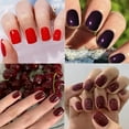 thumbnail image 3 of Press on Nails Short Square French Fake Nail Glossy False Nails with Gradient Designs Glossy Purple Black  Nails Full Cover Stick on Nails for Women 24 Pcs, 3 of 10