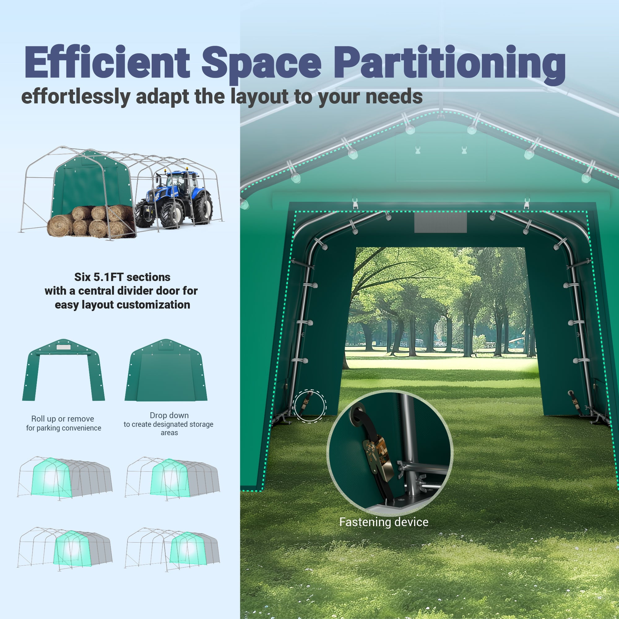 Summit Living 11 x 24 x 8.4 FT Green All-Weather Outdoor Portable Storage Shed, Steel Peak Style Canopy Carport, Agricultural Storage Shelter Tent
