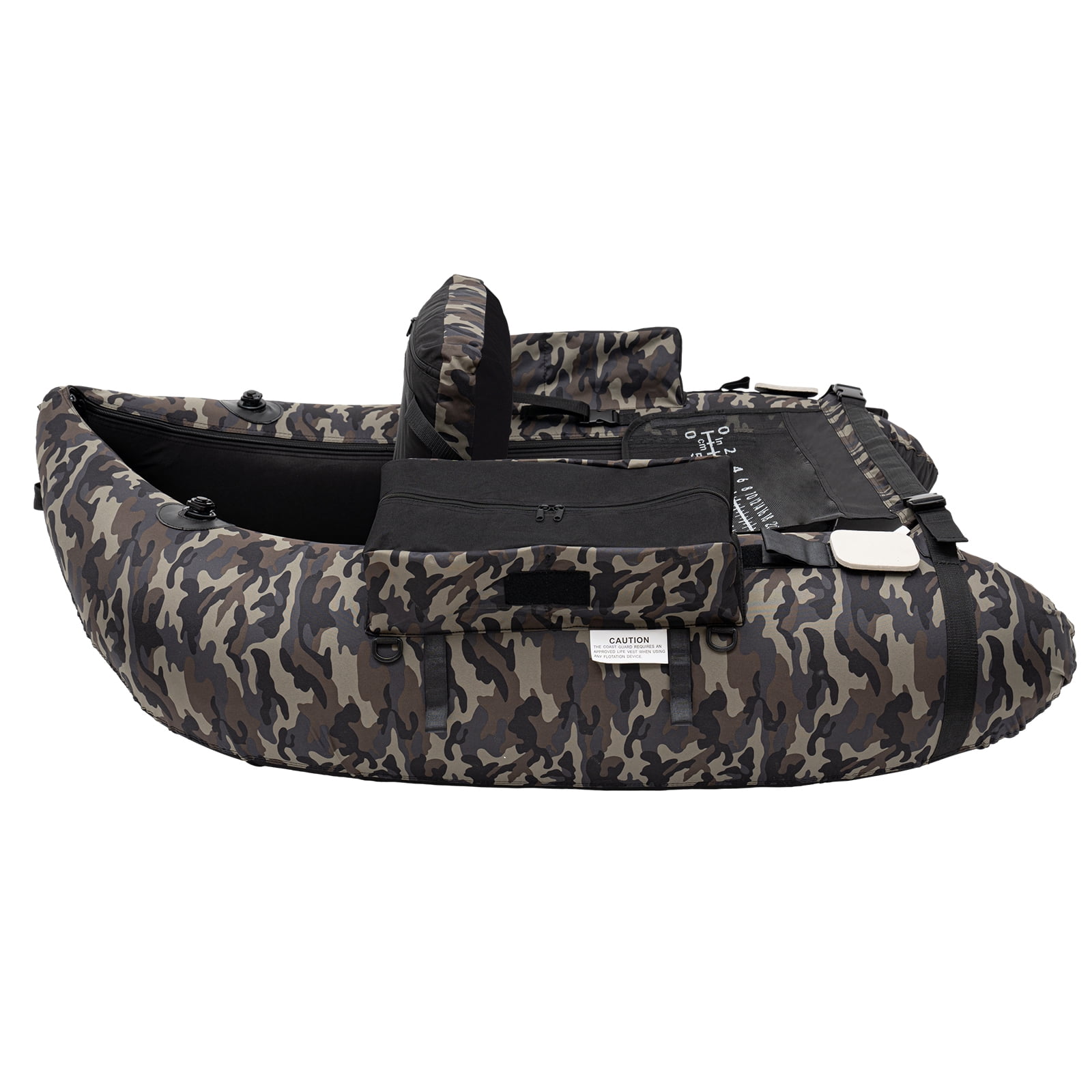 Wildnix Portable Inflatable Fishing Boat with Oar and Fins, Camouflage, 286.6 lbs Load Capacity, Adjustable Backrest, Storage Pockets