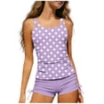 thumbnail image 3 of WAVSUF Girls Tankini Swimsuit 2 Piece Round Neck Sleeveless Polka Dots High Waist Summer Pool Swimsuit Purple 7-8, 3 of 9