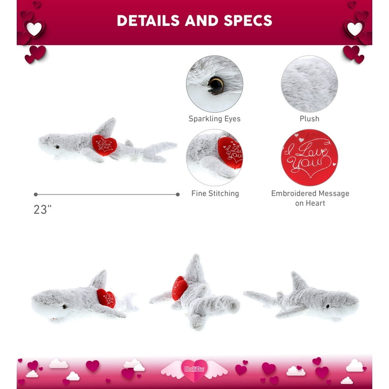 Super Soft Plush Dollibu Shark I Love You Valentines Plush, White