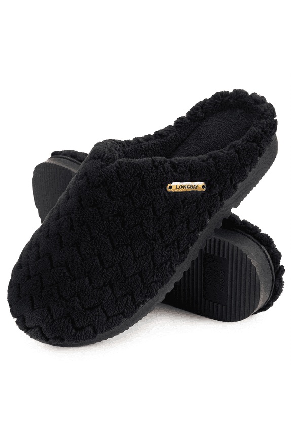 LongBay Womens Soft Flannel Memory Foam Slippers Slip on House Fuzzy Shoes Indoor Outdoor