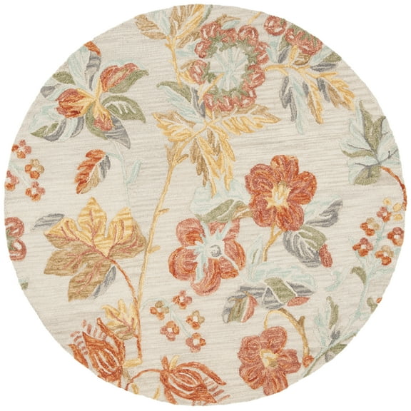 SAFAVIEH Blossom Caiden Floral Wool Area Rug, Grey/Red, 4' x 4' Round
