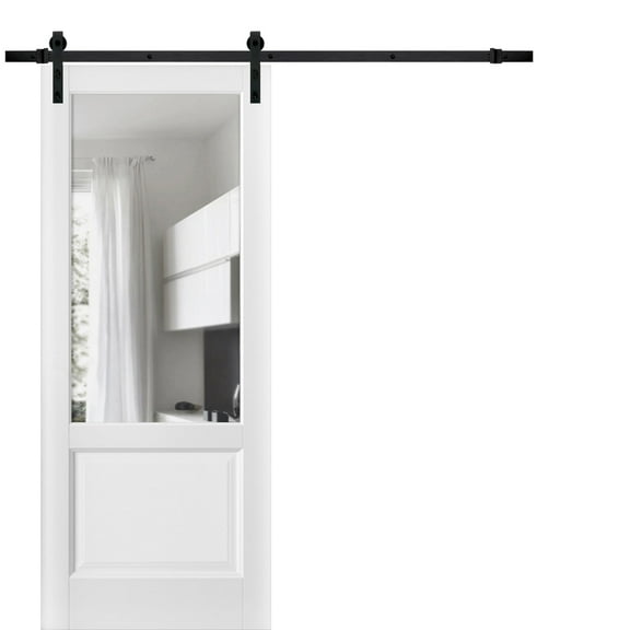 Sturdy Barn Door 36 x 96 inches | Lucia 1533 White Silk with Clear Glass | 6.6FT Rail Hangers Heavy Hardware Set | Solid Panel Interior Doors