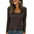 thumbnail image 2 of BLVB Womens Long Sleeve Shirts Scoop Neck Lace Going out Tops Slim Fit Rib Knit Basic Tee Casual Blouses Spring Fall Fashion Outfits, 2 of 7