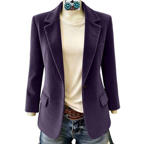 WRFWUL Womens Vintage Corduroy Blazer Jacket Notched Lapel Single Button Open Front Long Sleeve Blazer Business Casual Office Coat