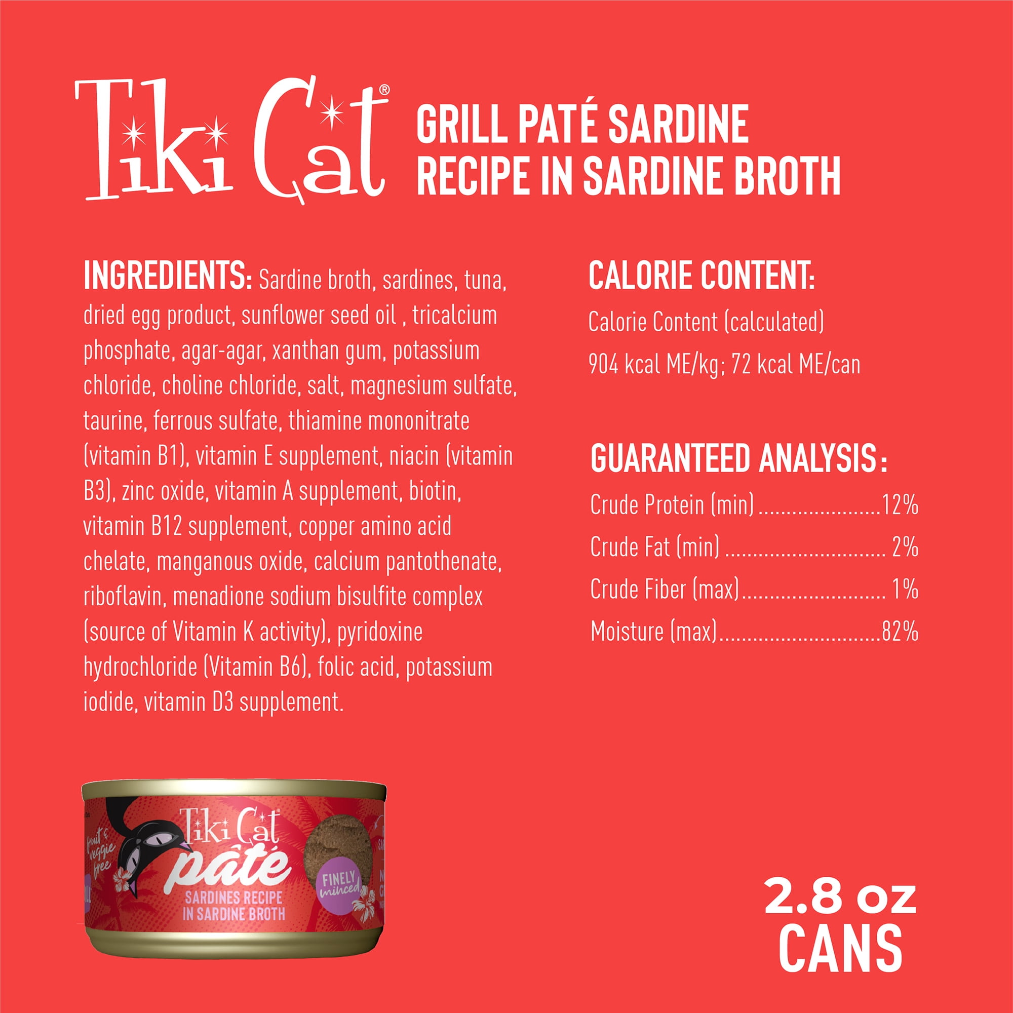 (6 pack) Tiki Cat Grill Pate Wet Cat Food, Sardines, 2.8 oz. Can