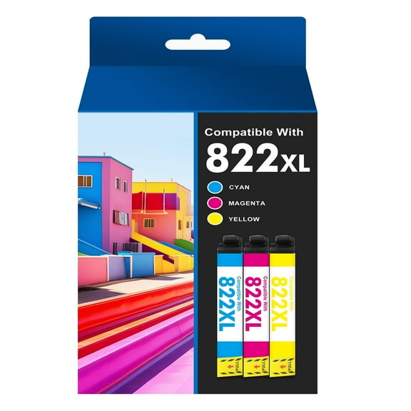 3 Pack 822 XL Ink Cartridges Compatible for Epson 822XL 822 Color Printer Ink for WorkForce Pro WF-3820 WF-4820 WF-4830 WF-4833 WF-4834 WF-3823 (Cyan, Magenta, Yellow)