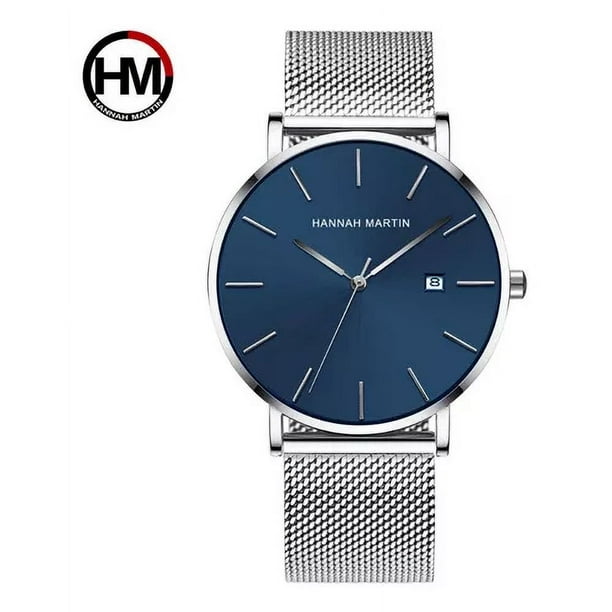 Reloj Hannah Martin HM-151S Para Hombre Color del Fondo Azul Plateado Color de Correa Plateado
