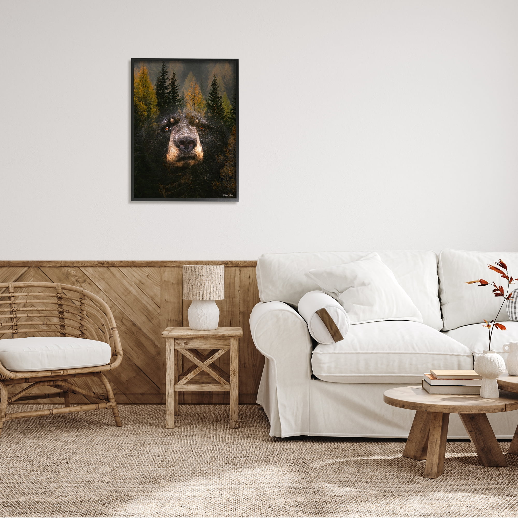 Stupell Industries Abstract Black Bear Wilderness Pine Forest Modern Photography Black Framed Art Print Wall Art, 24x30, by Denise Brown