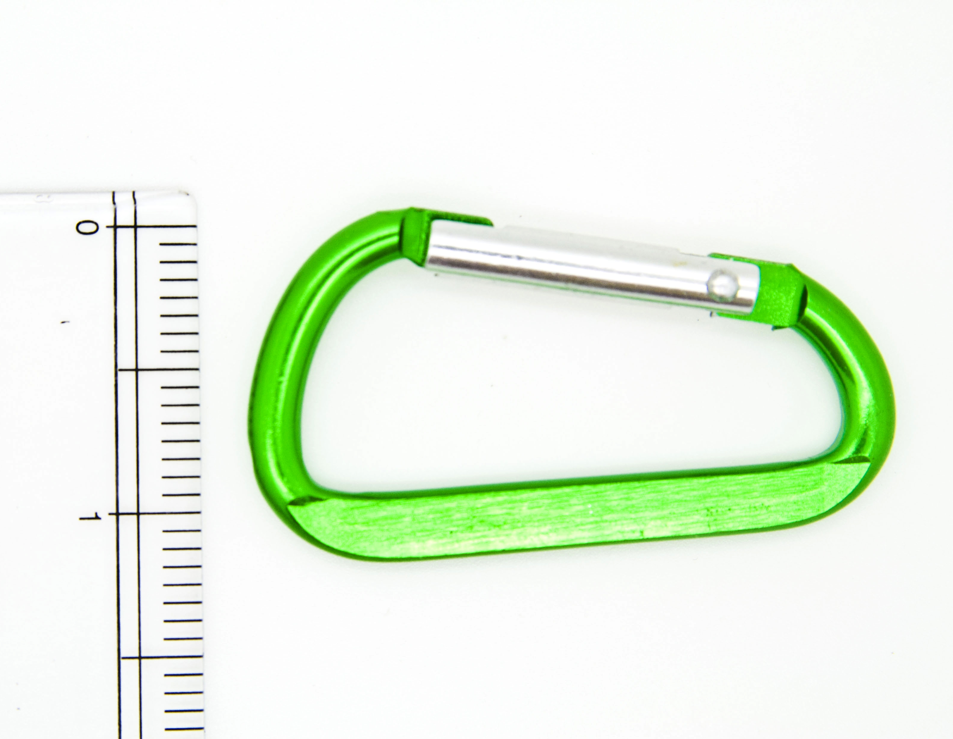 100 pcs - 2.25 inch Green Aluminum Carabiner D Shape Flat Edge, Keychain Clip, Spring Snap Key Chain Clip Hook