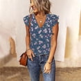 thumbnail image 3 of Camiseta de manga corta con estampado Floral Vintage para mujer, ropa informal holgada con volantes y cuello en V, moda de verano 2022, 3 of 4