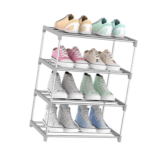 Zapatero de 4 niveles, organizador de zapatos de acero inoxidable multicapa, estante de almacenamiento para puerta de entrada, azul Almacenamiento y organización del hogar Gris plateado 4 capas Yuarrent HA003484-04