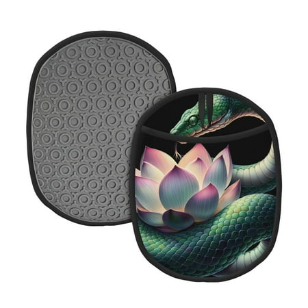 

Tebeau Snake Holding A Lotus Print Silicone Pot Holders Multi-Purpose Hot Pads for Kitchen Trivets Potholders Oven Mitts for Baking Cooking Hot Dishes Pans Heat Resistant