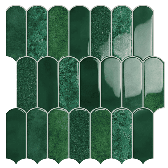 DEWOO 10-Sheet Upgraded Thicker Peel and Stick Kitchen Backsplash Tiles,Waterproof Self-Adhesive Vinyl Wall Tile Fish Scale Mosaic Design,for Bathroom,Fireplace and RV(Dark Green,12"×12")