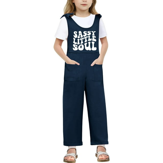 WENXIAOO Kids Girls Casual Sleeveless Jumpsuits Casual School Romper Letter Graphic Overalls with Side Pockets Spring Fall Romper Jumpsuits Rompers for Girls 7-8 Years