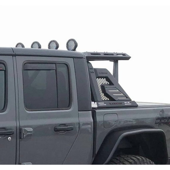 Fits 2019-2023 Ford Ranger Black Horse Offroad Truck Bed Bar AR2-07BA3-PLFB Armour II; Rugged Style; With Removable Red Black Horse logo Side Plates; With Harness and Switch; With Cargo Basket