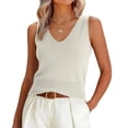 thumbnail image 3 of Lumtrix Women Summer Tank Tops 2026 Basic Sleeveless V Neck Lightweight Knit Sweater Vest Beach Vacation Going Out Shirts Khaki One Size, 3 of 6