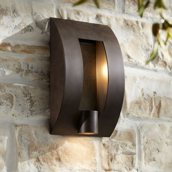 Franklin Iron Works Framed Slate 16" High Modern Outdoor Wall Light Fixture Mount Porch House 3-Light Bronze Finish Metal