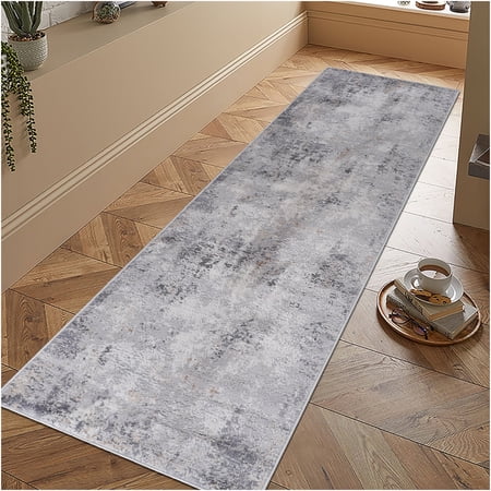 JERFIT 2x8 Feet Abstract Area Rug Ivory Taupe Non-Shedding Stain Resistant Medium Pile Polyester Carpet for Living Room Bedroom Dining Home Office