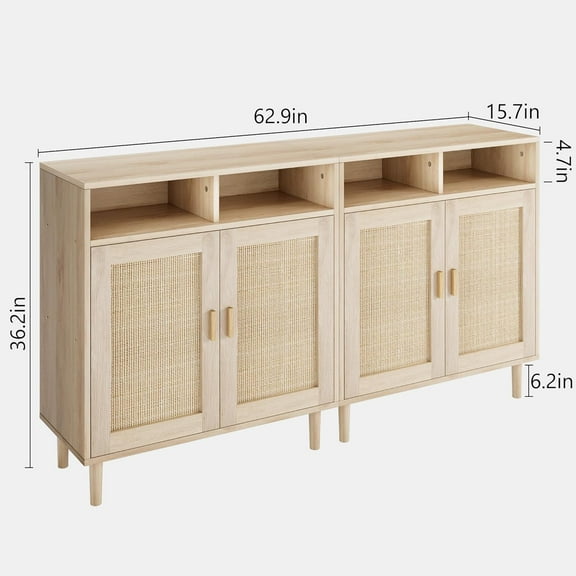 Yeshouse Rattan Sideboard Buffet Cabinet - 2-Door Storage with Shelf, Modern Accent Furniture for Dining, Living Room, Entryway, and Home Decor, 36''H