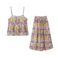 thumbnail image 3 of Conjunto de falda de mujer de estilo francés floral, cómodo vestido de tirantes de poliéster suave para SG, 3 of 9