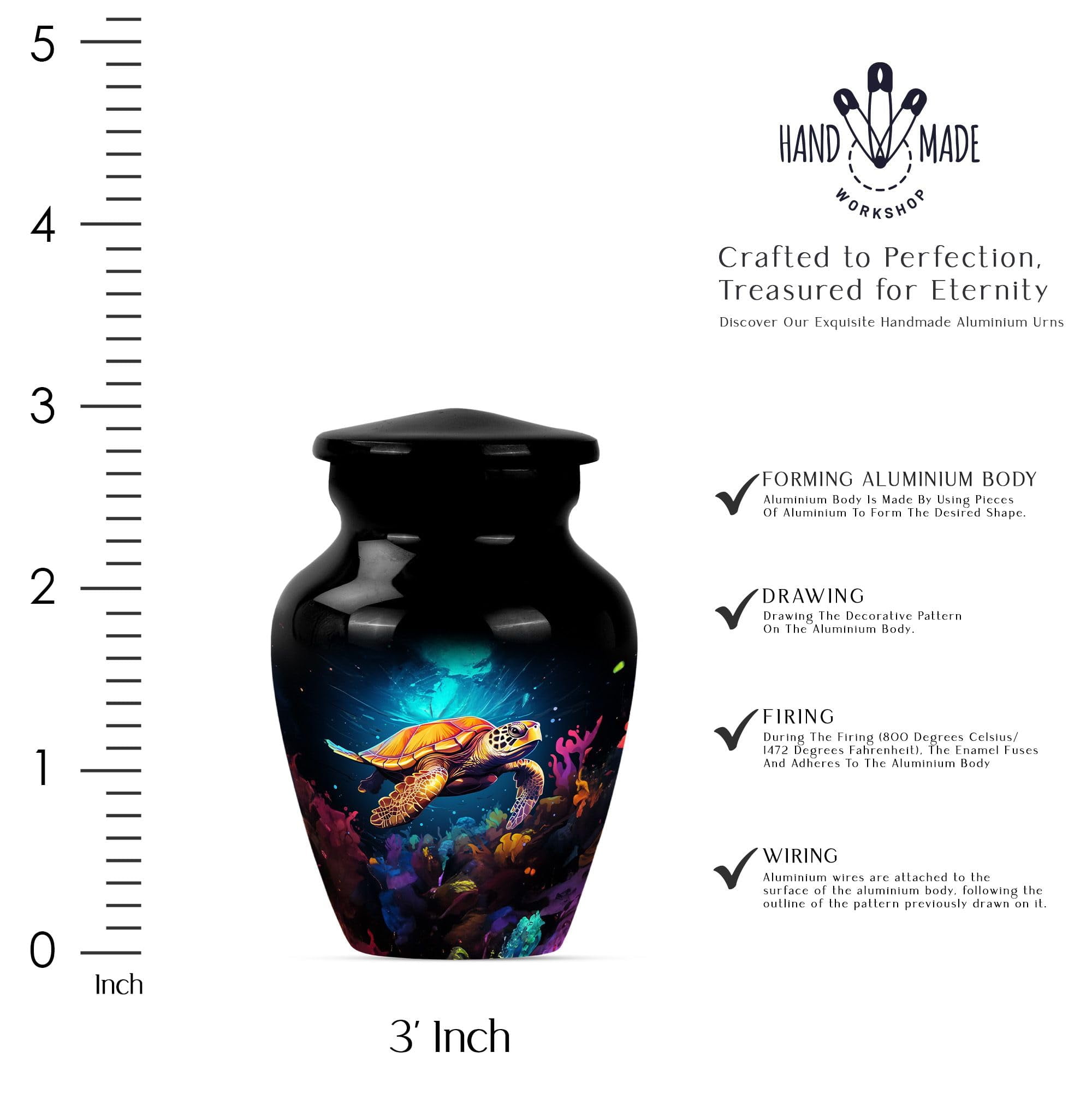 SUBSH Sea Turtle Urns for Human Ashes - Small Urn for Ashes - Burial Urns for Human Ashes Adult Male - Urns for Ashes Adult Female Mother - Cremation Companion Urns (3 inch Pack of 2)