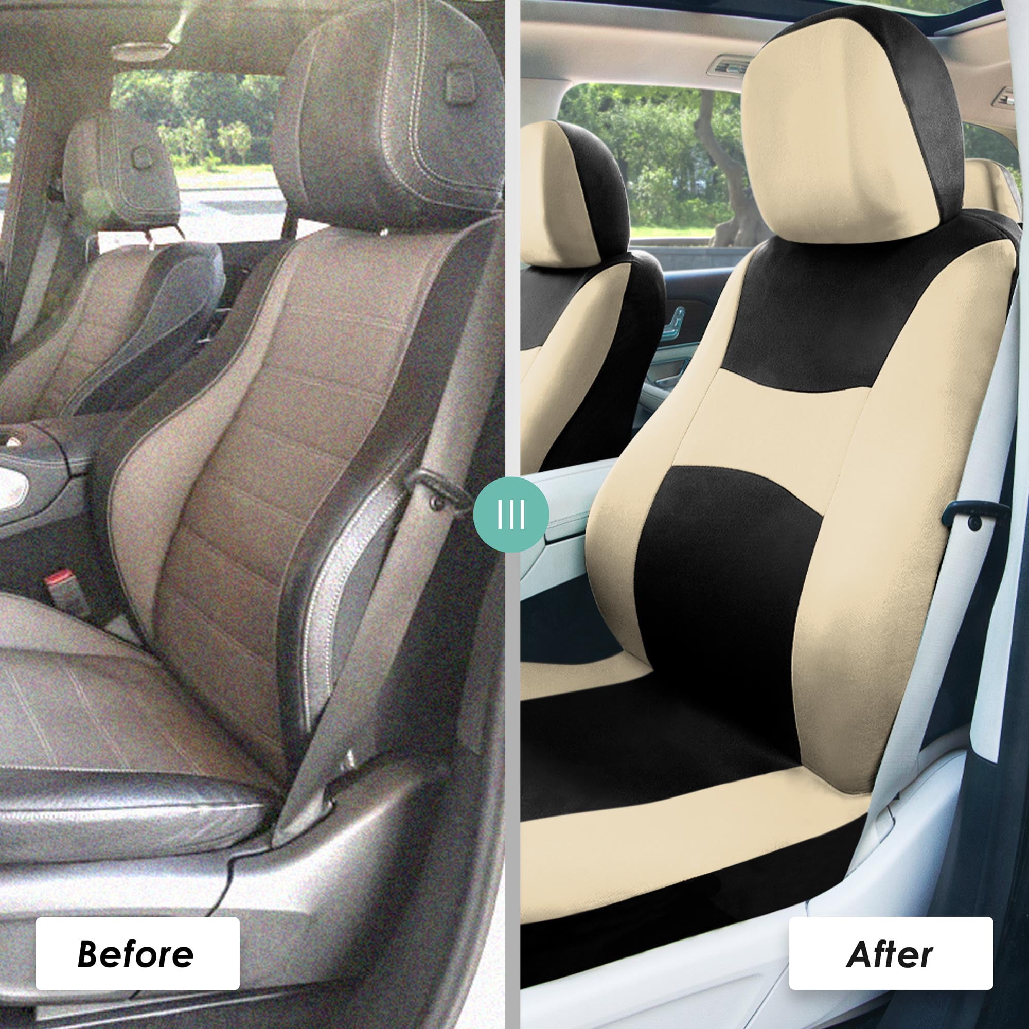 FH Group Light & Breezy Flat Cloth Car Seat Cover Set For Car Truck SUV Van Beige - Front