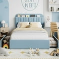 thumbnail image 4 of Upholstered FULL Platform Bed, FULL Size Bed Frame with Storage Underneath and Headboard, Wood Platform Bed for Bedroom (Blue), 4 of 9