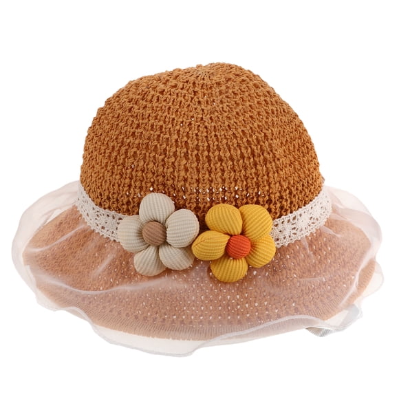 Sombrero de paja de verano para niños: sombrero para el sol para niña con decoración de flores de encaje, gorra de playa de ala ancha para vacaciones de niña, actividades al aire libre y viajes.