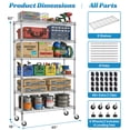 thumbnail image 3 of NiamVelo 6 Tier Storage Shelves with Wheels, Adjustable Wire Shelving Unit Metal Shelf Heavy Duty Garage Shelving 2100 lbs Capacity, Chrome, 3 of 7