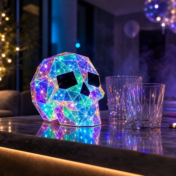 PET Iridescent Glowing Skull Head, Color-Changing Halloween Prop Decoration, Spooky Skull Ornament for Supermarket Party Ghost House, Indoor Outdoor Halloween Holiday Atmosphere Decor, Colouful