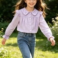 thumbnail image 6 of ITSAME Girls Button Down Shirts Cotton Ruffle Lapel Long Sleeve School Uniform Blouses Fashion Casual Tops Purple Size 14, 6 of 7