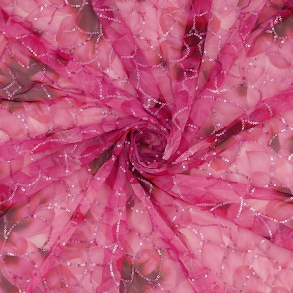 Zelouf Taryn Floral Print W/ Sequins On Stretch Mesh , Sewing, DIY, Crafts Fabric by the Yard, , 3 Yard