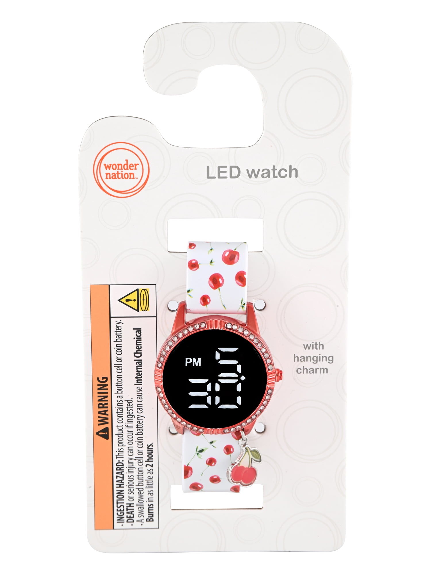 Wonder Nation Girls White Cherry Printed Silicone Strap Watch with Digital ED Display: WN5252WM
