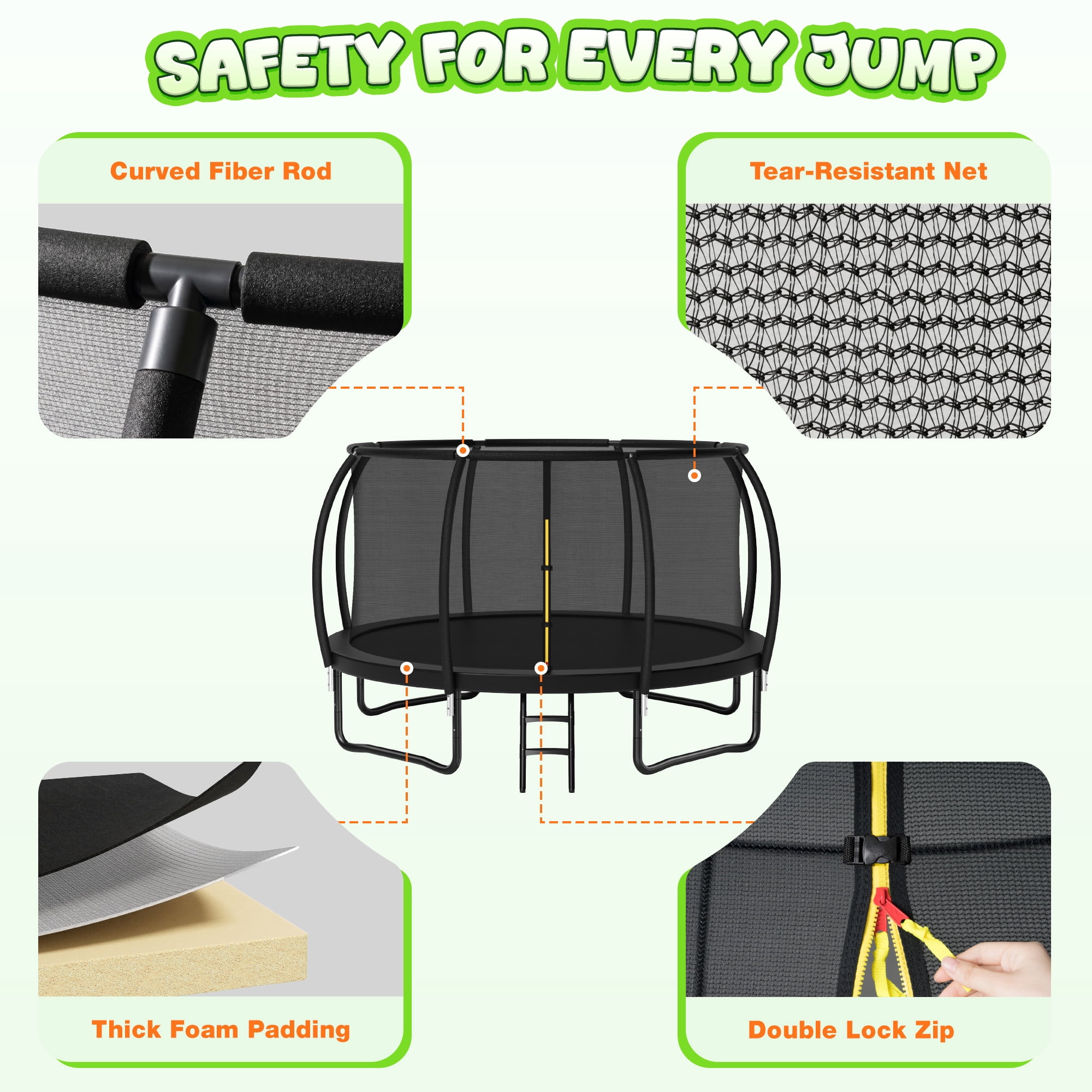 12FT Trampoline for Kids and Adults, Recreational Outdoor Trampoline with Enclosure Net & Ladder, Anti-Rust Bounce Trampoline