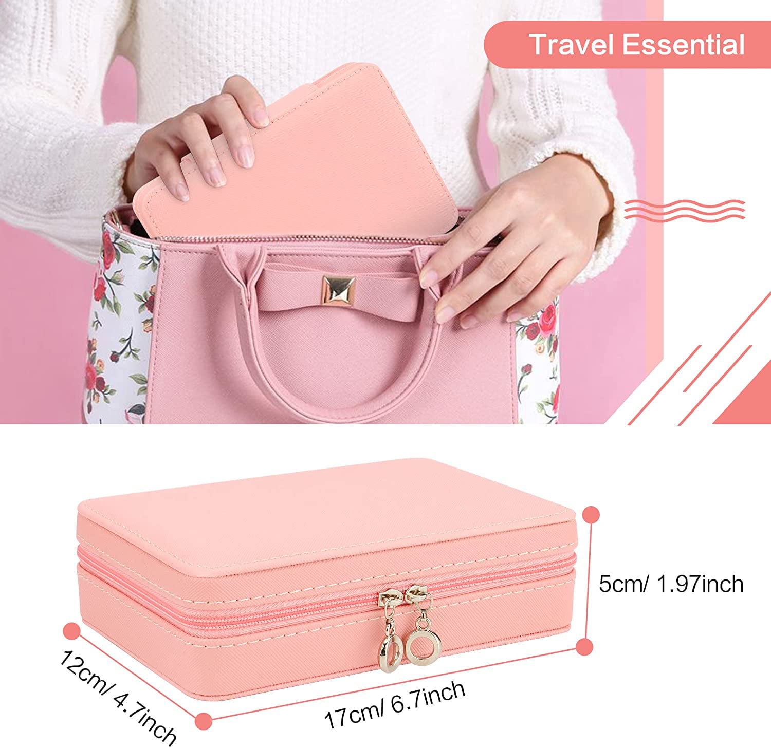  KOOAAICCHI Small Jewelry Box, Travel Jewelry Organizer,  Portable Jewelry boxes for Women Girls Gift, Double Layers PU Leather  Jewelry Holder for Rings, Earrings, Necklaces-Pink : Clothing, Shoes &  Jewelry