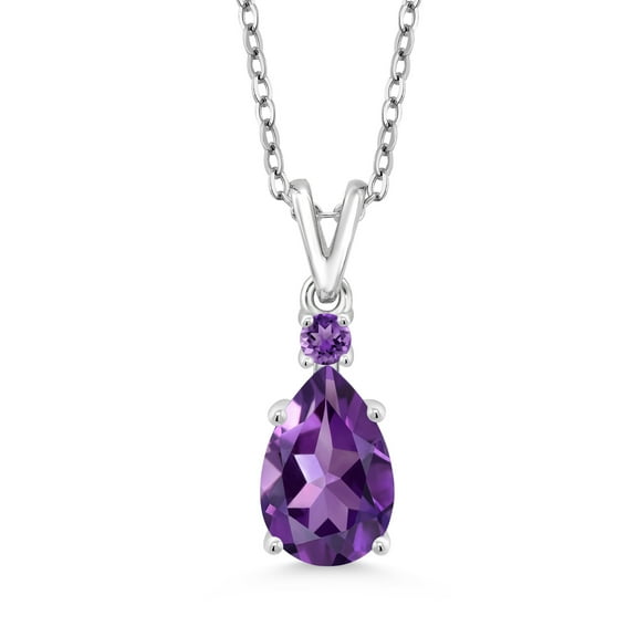 Gem Stone King 1.79 Ct Pear Shape Purple Amethyst 925 Sterling Silver Pendant