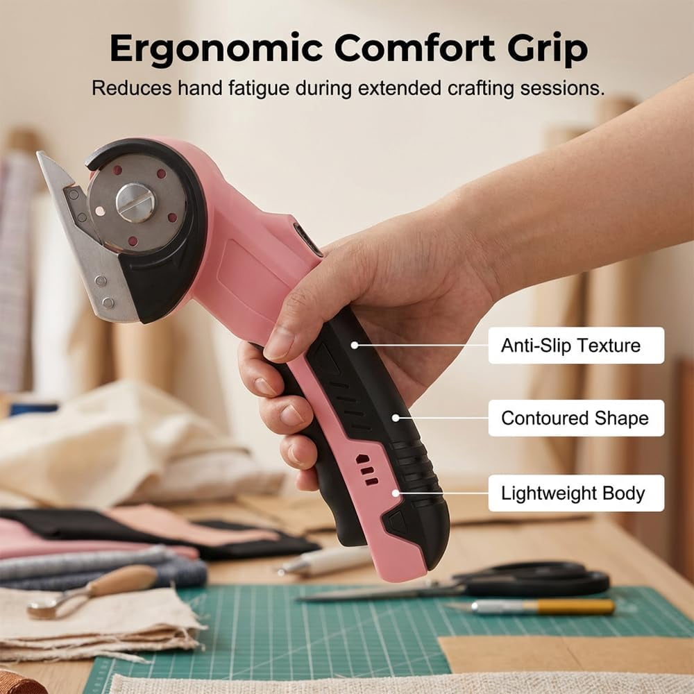 Rechargeable Cordless Electric Scissors, Rotary Cardboard Cutter, Automatic Box Cutter With Led Light, Extra 2 Blades, Electric Scissors For Fabric Leather Carpet Plastic Cloth Carton (Blue)