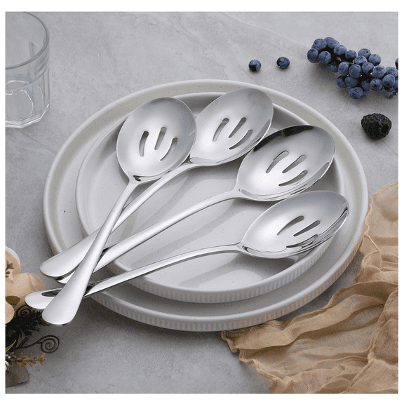 Stainless Steel Hotel Public Serving Spoon: Creative Thickened Household Tableware (4Pcs Slotted Spoons)
