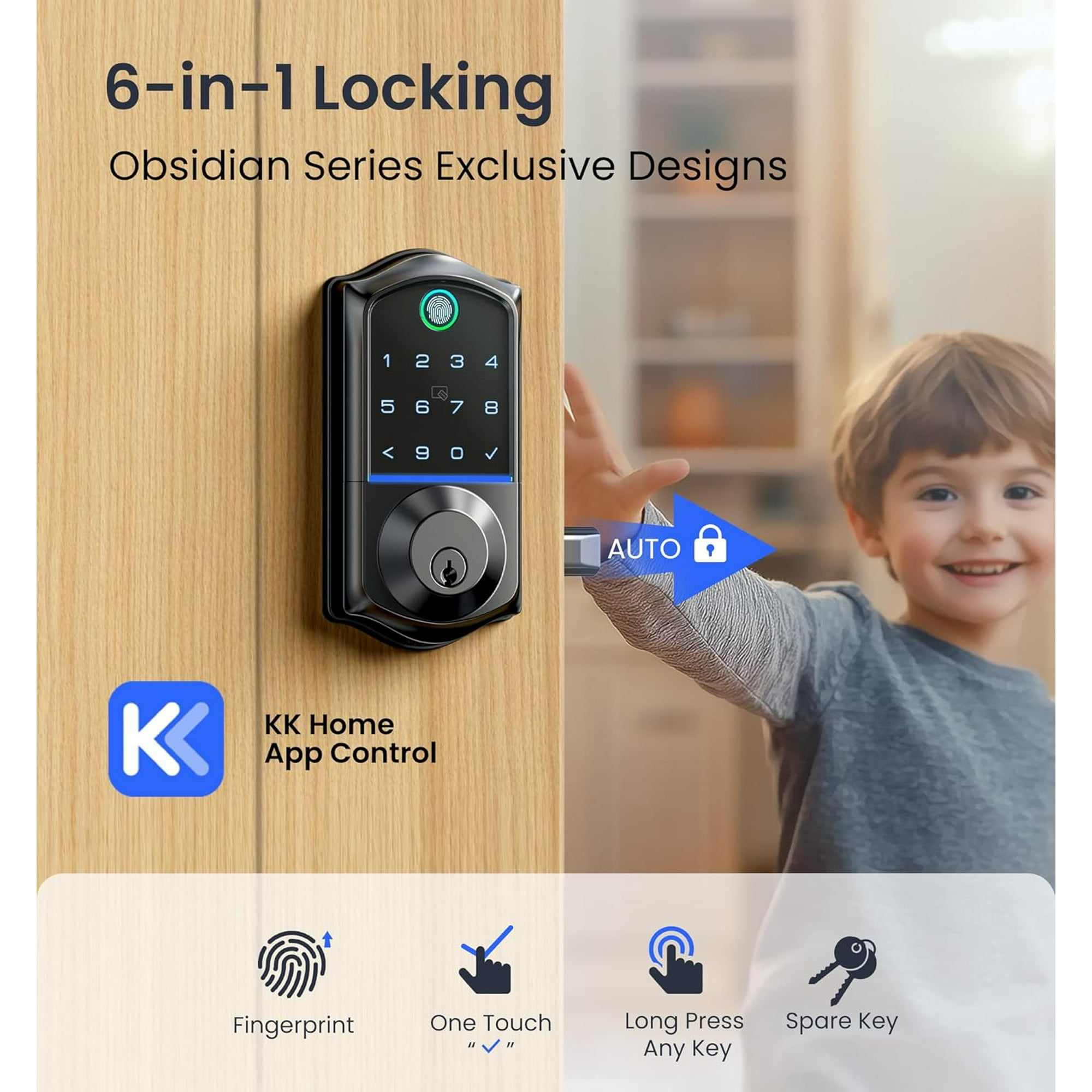 VEISE Smart Fingerprint Keypad Door Lock Matte Black photo 6