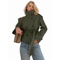 thumbnail image 5 of Women'S Trench Double Breasted Short Jacket High Collar Fall Winter Coats Trendy Outfit with Belt Green S, 5 of 9