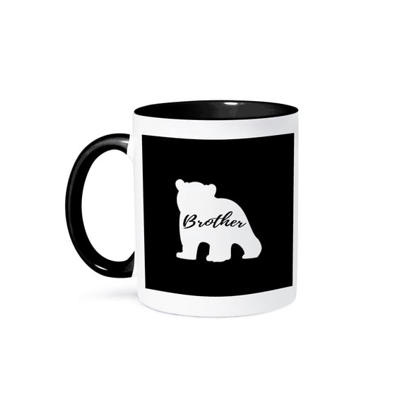 3drose, Brother Bear. Black Lettering Inside White Cub on Black Background., 15oz Two-tone Black Mug
