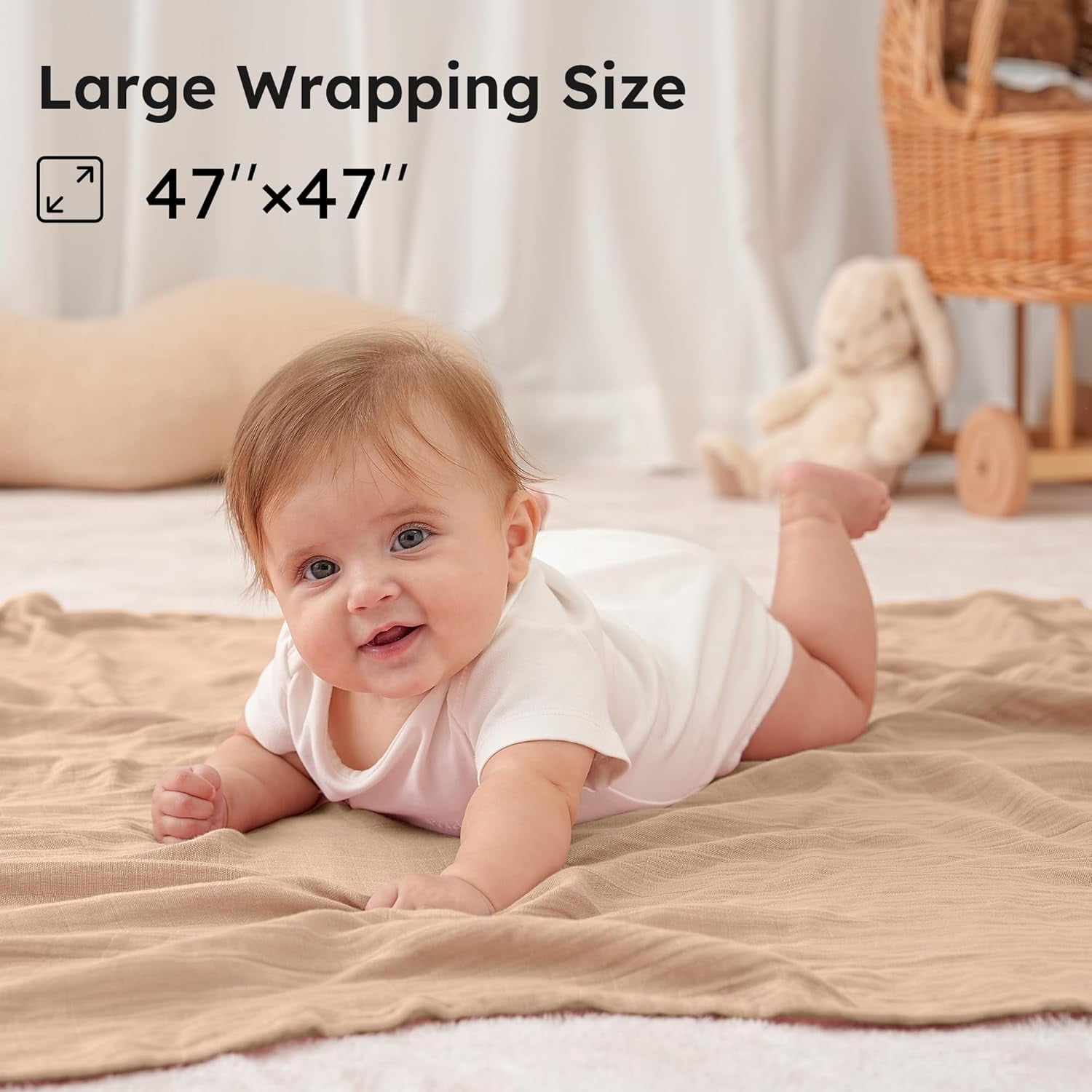 Yoofoss Muslin Swaddle Blankets, Organic Baby Blankets, 47 x 47 Inches Receiving Blanket 4-Pack for Baby Boys and Girls, Baby Essentials for Newborns Soft Breathable Multicolor